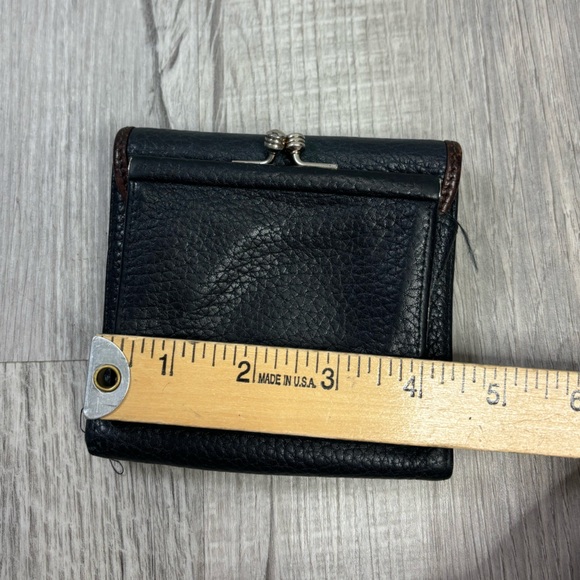 Vintage 90s Dooney & Bourke Black Brown Pebble Leather Tri-Fold Wallet Duck Logo - Picture 3 of 10